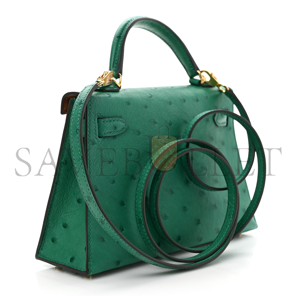 HERMÈS MASTER OSTRICH HORSESHOE KELLY SELLIER MINI 20 VERT VERTIGO GOLD (19*12*5.5cm)